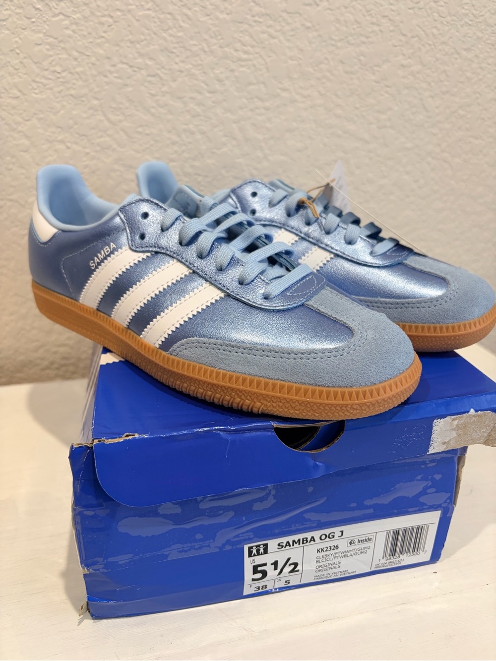 Adidas Kids Samba OG Leather Sneakers in Light Blue